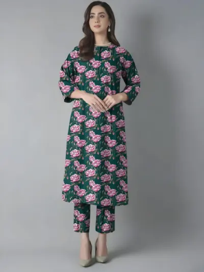 2 Pcs Women’s Unstitched Printed Lawn Suit Green