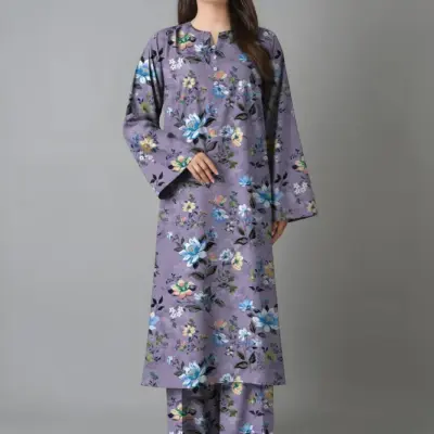 2 Pcs Women’s Unstitched Printed Lawn Suit Purple