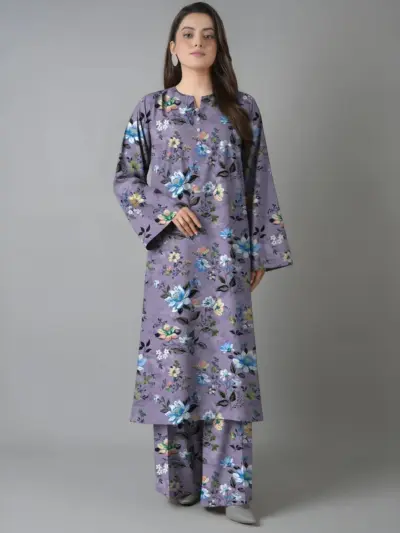 2 Pcs Women’s Unstitched Printed Lawn Suit Purple