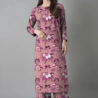2 Pcs Women’s Unstitched Printed Lawn Suit Peach
