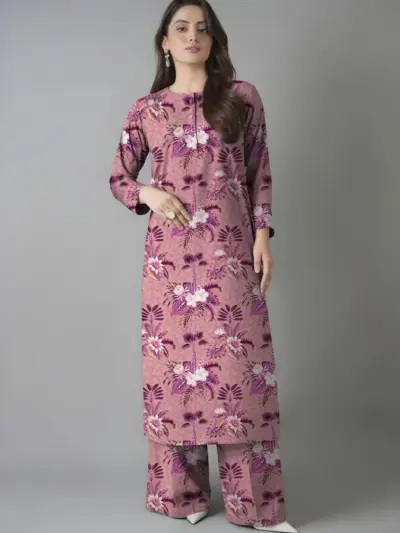 2 Pcs Women’s Unstitched Printed Lawn Suit Peach