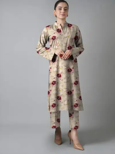 2 Pcs Women’s Unstitched Printed Lawn Suit – Off White