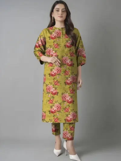 2 Pcs Women’s Unstitched Printed Lawn Suit – Yellow