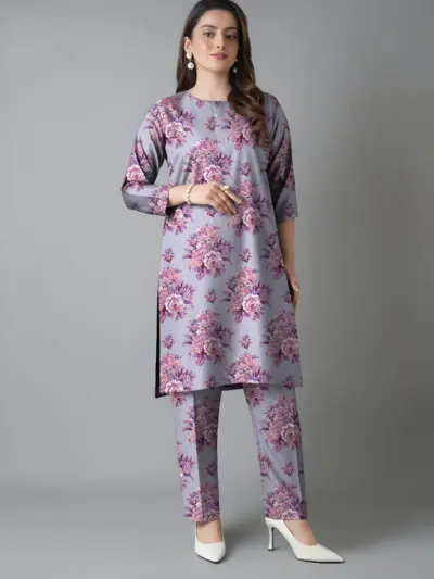 2 Pcs Women's Unstitched Printed Lawn Suit Grey