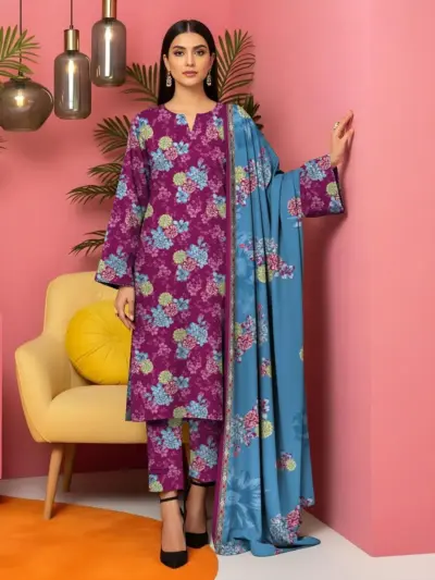 3 Pcs Women's Unstitched Printed Lawn Suit Pink