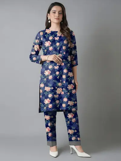 2 Pcs Women’s Unstitched Printed Dobby Lawn Suit – Blue