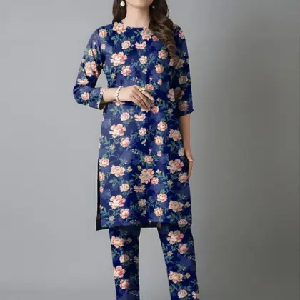 2 Pcs Women’s Unstitched Printed Dobby Lawn Suit – Blue
