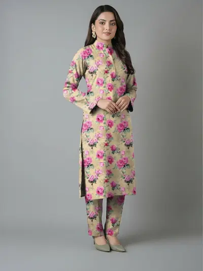 2 Pcs Women’s Unstitched Printed Dobby Lawn Suit – Off White