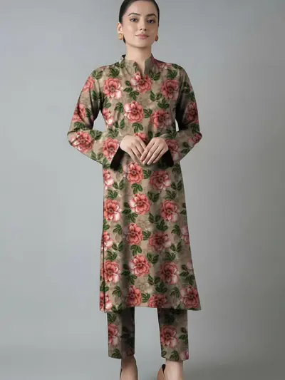 2 Pcs Women’s Unstitched Printed Dobby Lawn Suit – Grey