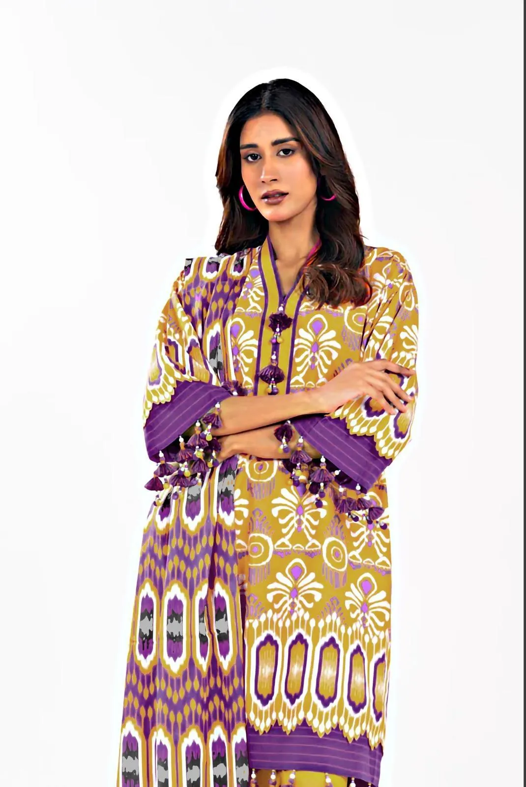 3 Pcs Women’s Unstitched Printed Suit – Green Dobby Lawn Shirt with Lawn Trouser & Dobby Lawn Dupatta