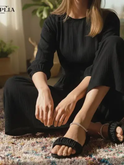Stylish Women’s Fancy Rexine Flats – Black | 1 Pair | Sizes 6–11