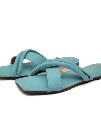 Women’s Casual Blue Rexine Plain Flats – 1 Pcs (Sizes 6–10)