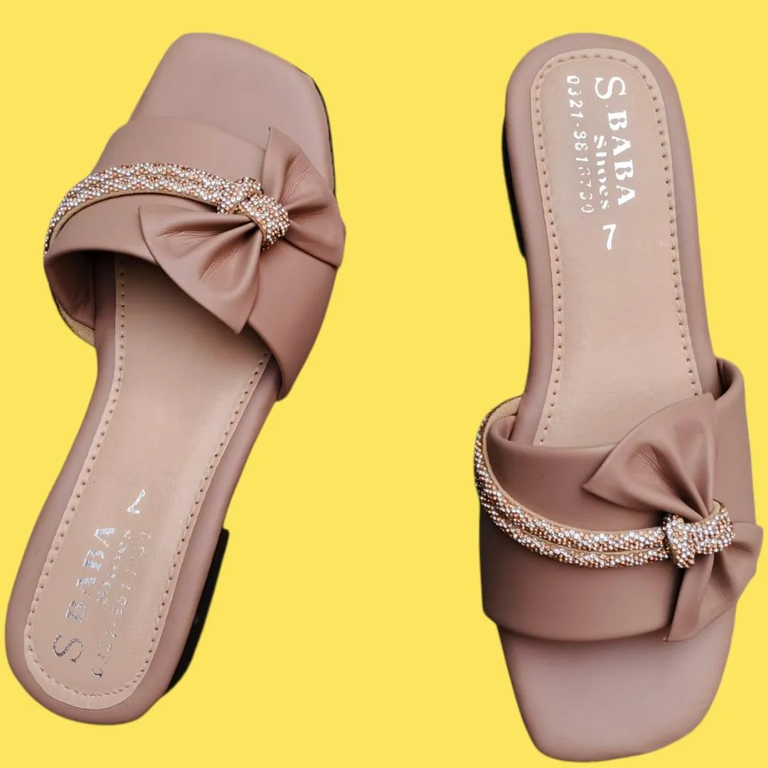 Women's Synthetic Leather Rhinestone Fancy Flip Flop – Beige