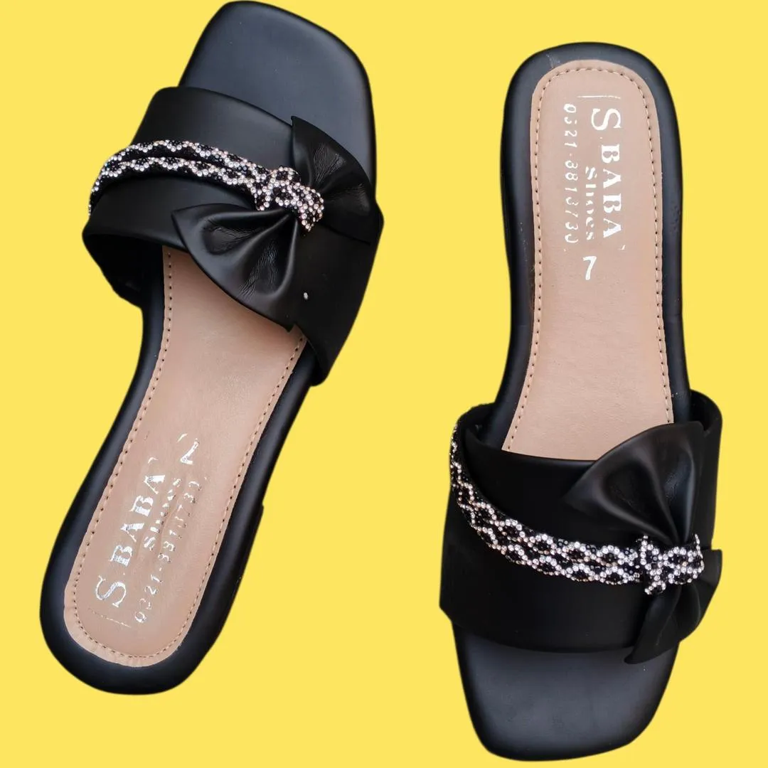 Women's Synthetic Leather Rhinestone Fancy Flip Flop – Black