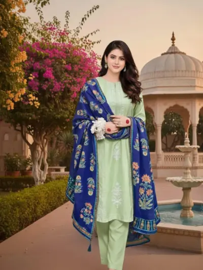 3 Pcs Women's Unstitched Embroidered Lawn Suit – Green, Assling Brand