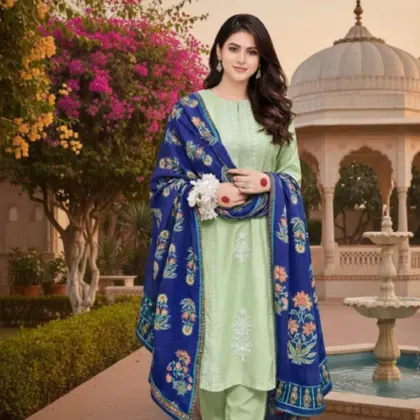 3 Pcs Women's Unstitched Embroidered Lawn Suit – Green, Assling Brand
