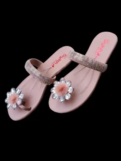 Women’s Pink Synthetic Leather Fancy Flats – Rhinestone Design, Sizes 6–10