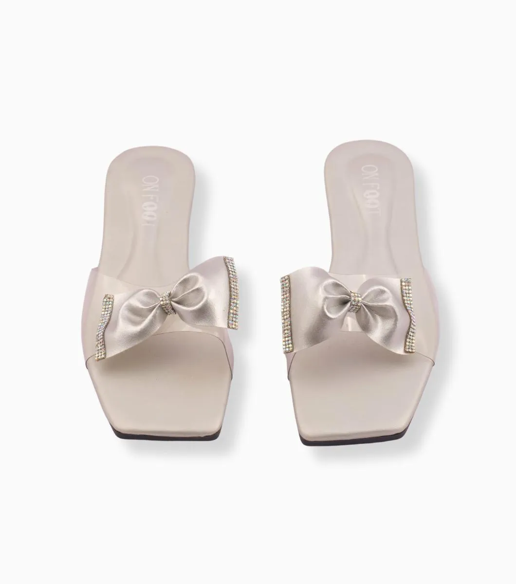 Silk Whisper - 007 SL Women’s Silver Rexine Flats – Rhinestone Design, Sizes 36–41