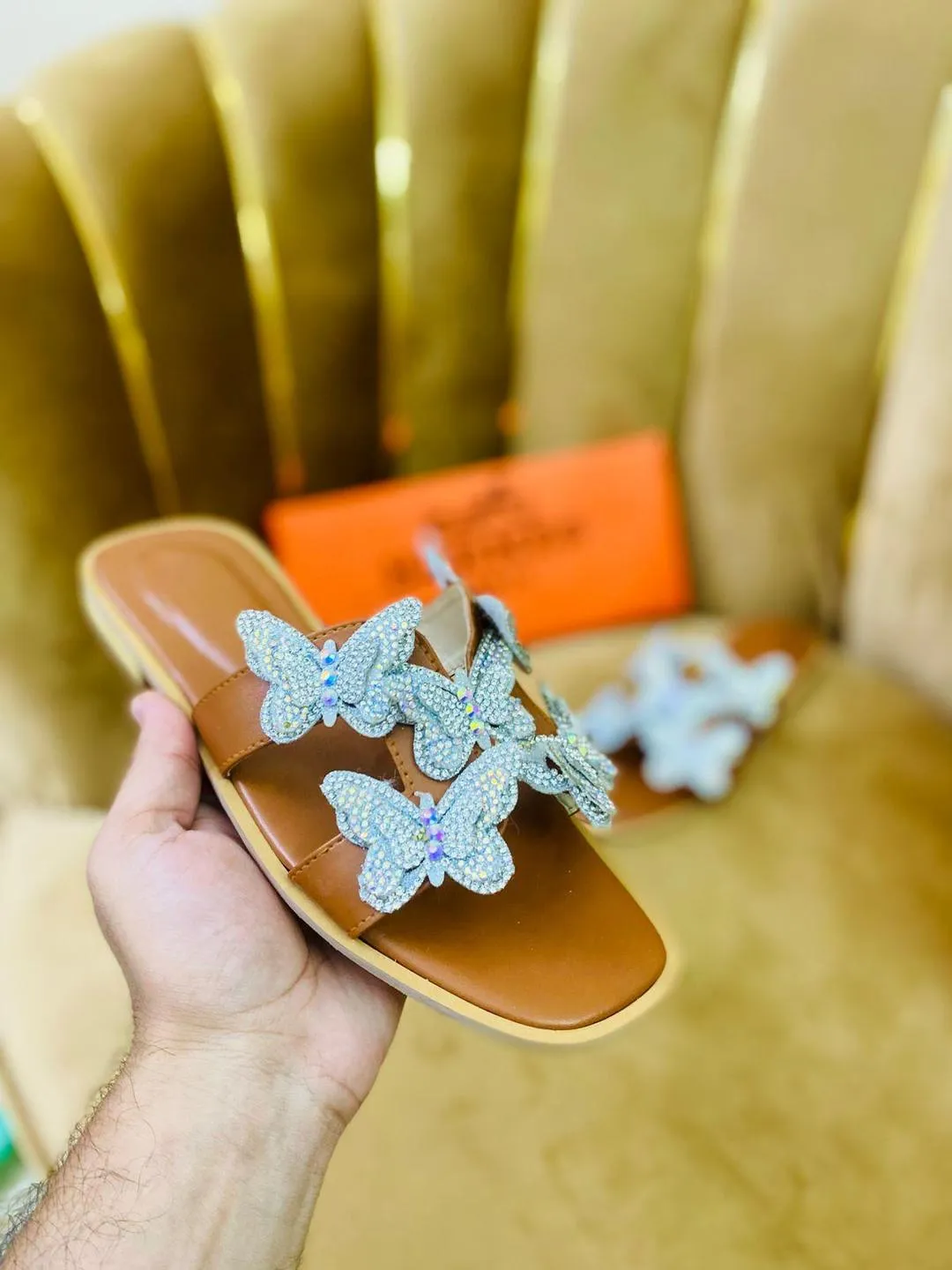 Women’s Fancy Synthetic Leather Flats Brown Embellished