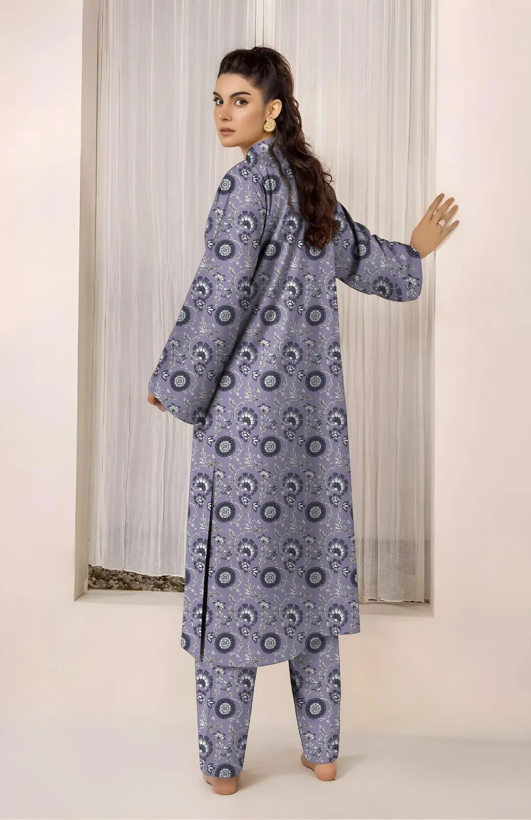 2 Pcs Women’s Unstitched Printed Lawn Suit Purple