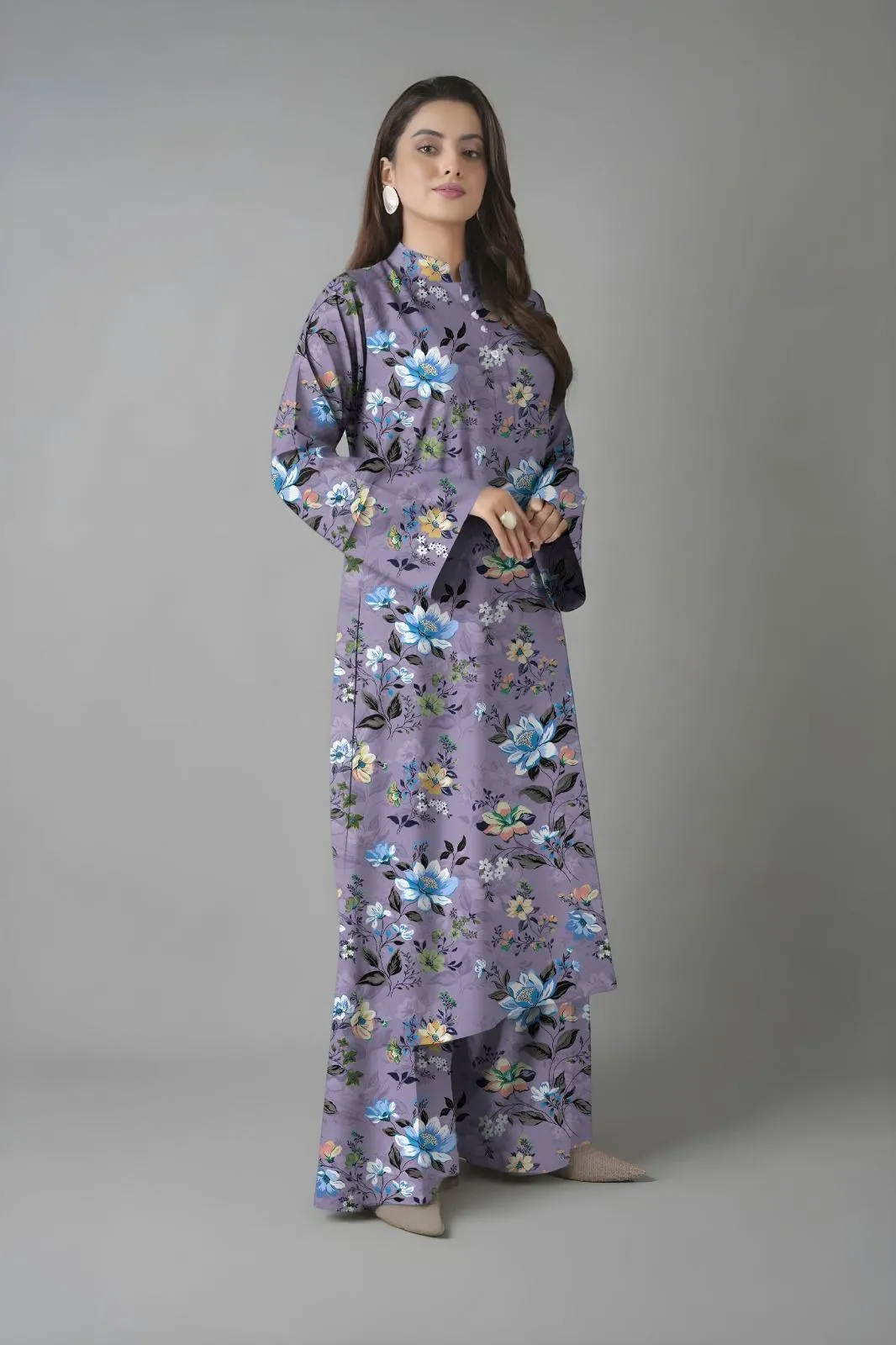 2 Pcs Women’s Unstitched Printed Lawn Suit Purple