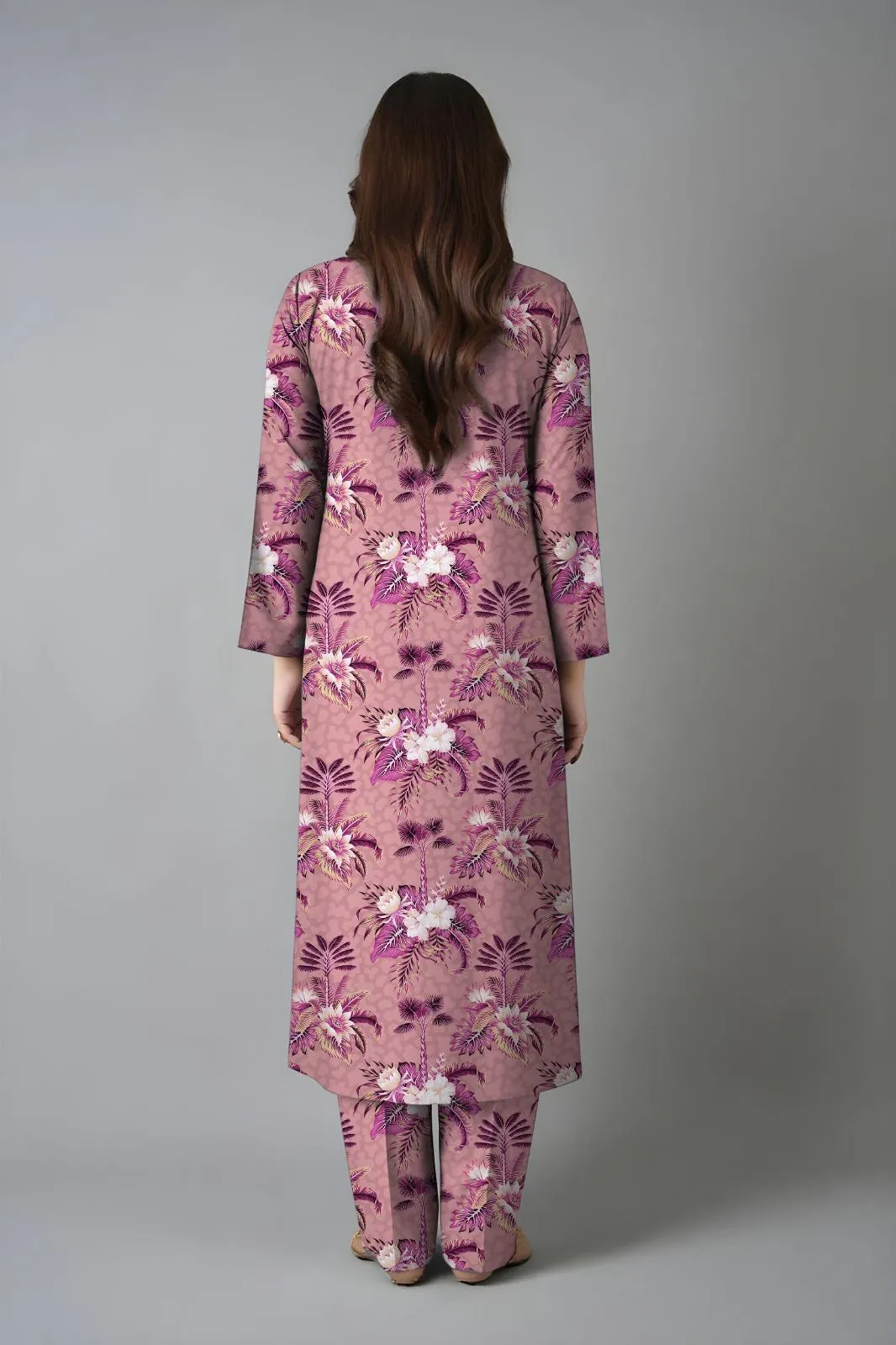 2 Pcs Women’s Unstitched Printed Lawn Suit Peach