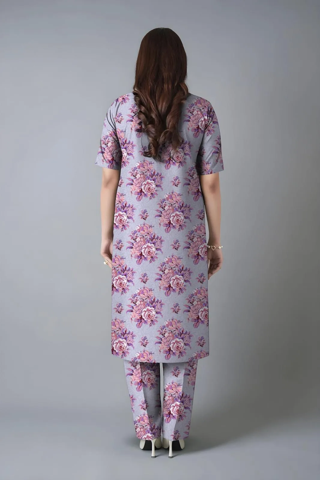 2 Pcs Women's Unstitched Printed Lawn Suit Grey