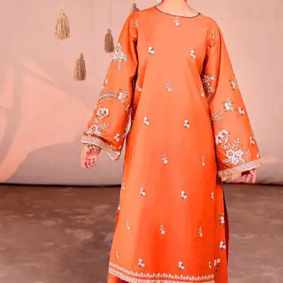 2 Pcs Women’s Unstitched Embroidered Lawn Suit – Ivory Shirt & Trouser