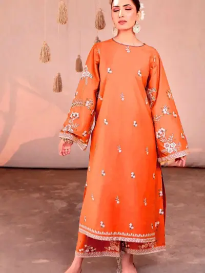 2 Pcs Women’s Unstitched Embroidered Lawn Suit – Ivory Shirt & Trouser