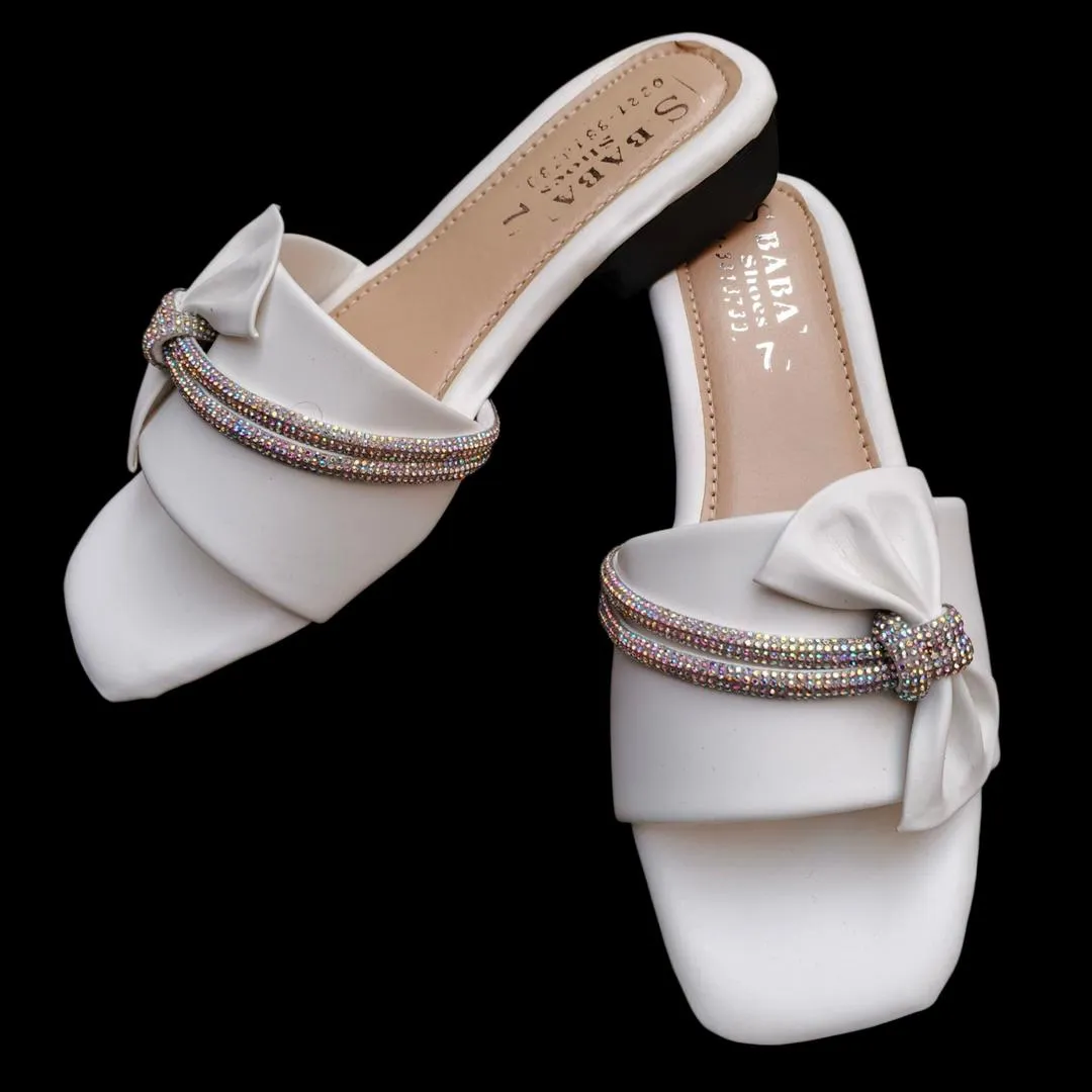 Women's Synthetic Leather Rhinestone Fancy Flip Flop – White