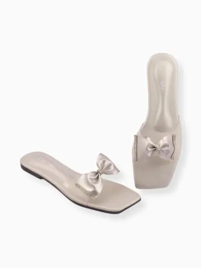 Silk Whisper - 007 SL Women’s Silver Rexine Flats – Rhinestone Design, Sizes 36–41