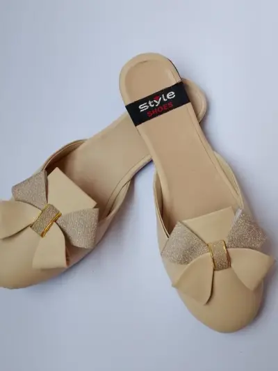 Women’s Synthetic Leather Casual Mules – Beige Plain Design