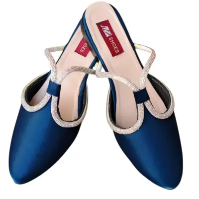 Women’s Synthetic Leather Fancy Flats Blue Rhinestone