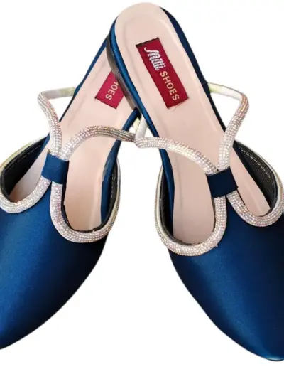 Women’s Synthetic Leather Fancy Flats Blue Rhinestone