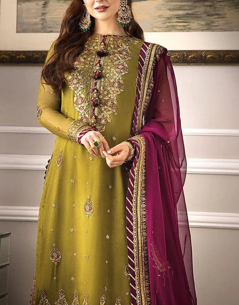 Motifze 3-Piece Women’s Unstitched Chiffon Embroidered Suit – Multicolor, 2.5m Each