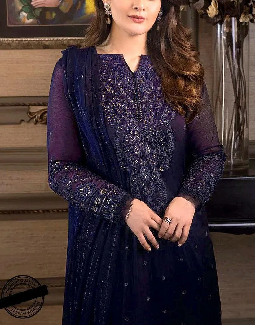 Motifze 3-Piece Women’s Unstitched Chiffon Embroidered Suit – Multicolor, 2.5m Each