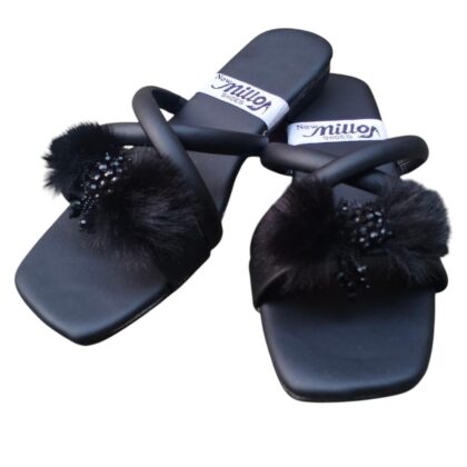 Women's Black Rexine & Satin Casual Fancy Flats with Bow and Rhinestone – Sizes 6–10