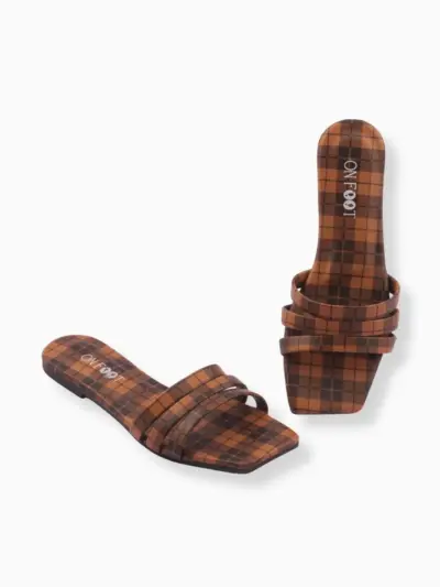 Classic Check - 038 Dark Brown Women’s Rexine Flats – Printed Design, Sizes 36–41