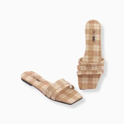 Classic Check - 038 Cream White Women’s Rexine Flats – Printed Design, Sizes 36–41