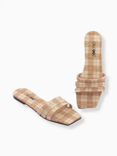 Classic Check - 038 Cream White Women’s Rexine Flats – Printed Design, Sizes 36–41