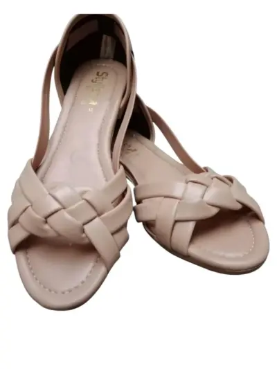 Women’s Beige Synthetic Leather Fancy Flats – Plain Design, Sizes 6–10