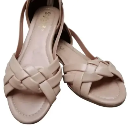 Women’s Beige Synthetic Leather Fancy Flats – Plain Design, Sizes 6–10