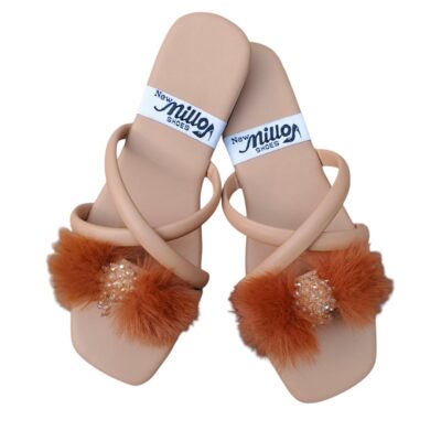 Women's Brown Rexine & Satin Casual Fancy Flats with Bow and Rhinestone – Sizes 6–10