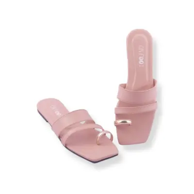 Noir Loop - 044 Pink Women’s Rexine Flats – Thread Work Design, Sizes 36–41