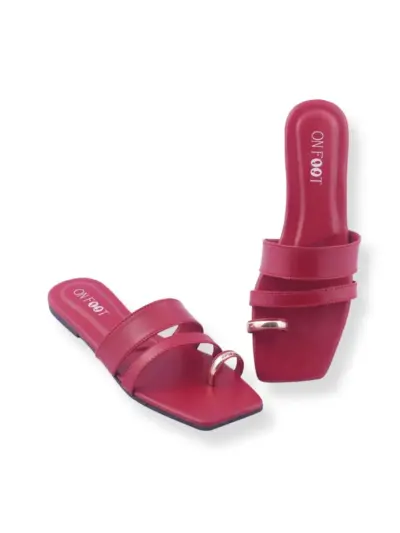 Noir Loop - 044 Maroon Women’s Rexine Flats – Thread Work Design, Sizes 36–41