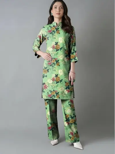 2 Pcs Women’s Unstitched Printed Dobby Lawn Suit – Green