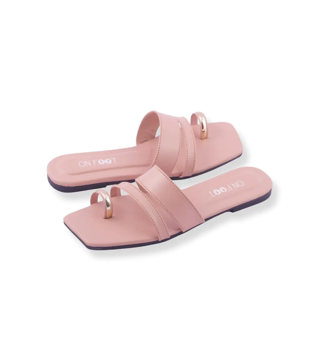 Noir Loop - 044 Pink Women’s Rexine Flats – Thread Work Design, Sizes 36–41