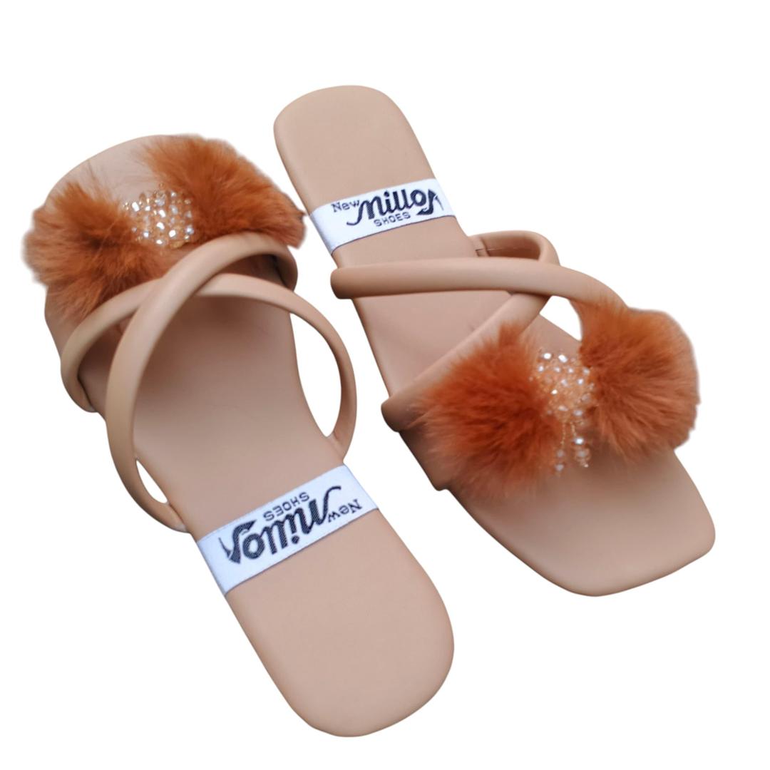 Women's Brown Rexine & Satin Casual Fancy Flats with Bow and Rhinestone – Sizes 6–10