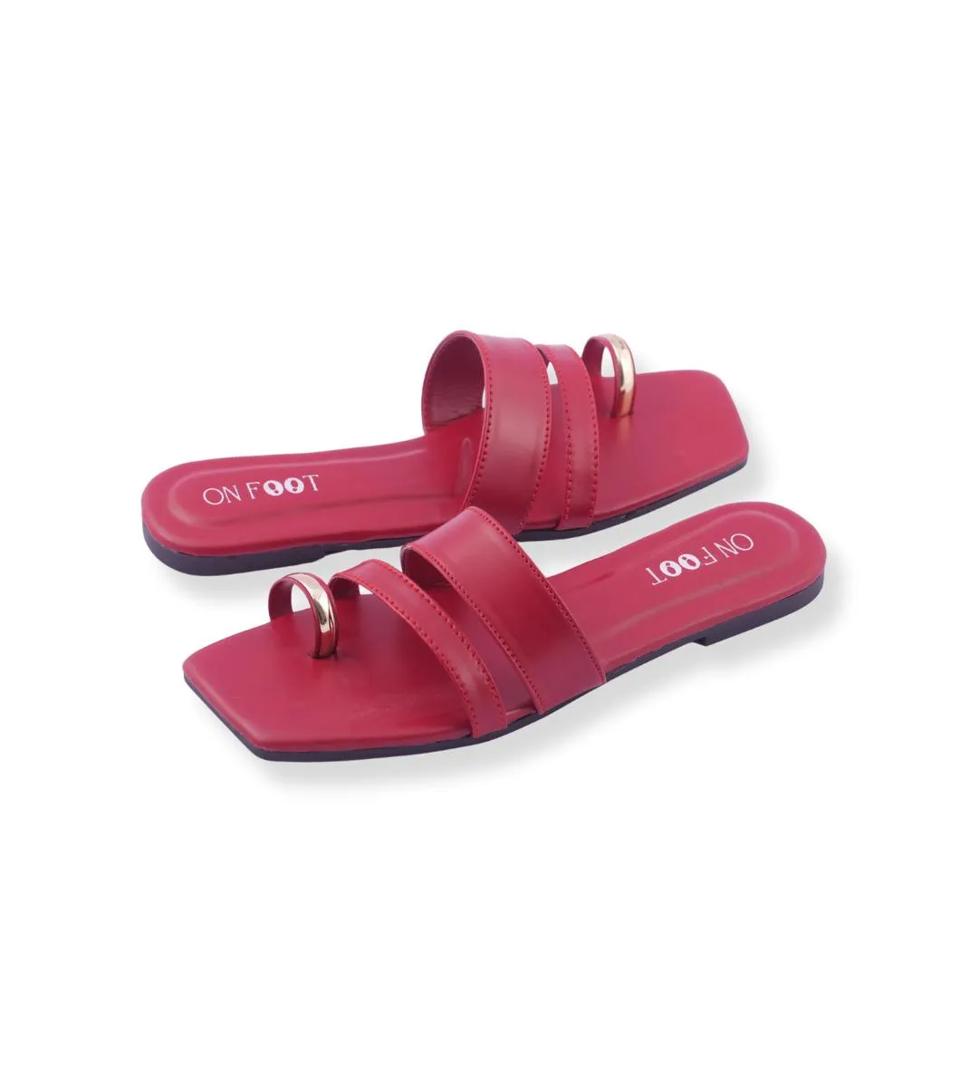 Noir Loop - 044 Maroon Women’s Rexine Flats – Thread Work Design, Sizes 36–41