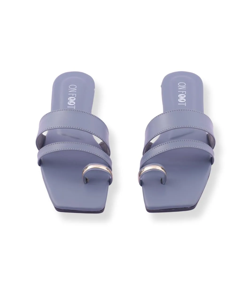 Noir Loop - 044 Grey Women’s Rexine Flats – Thread Work Design, Sizes 36–41